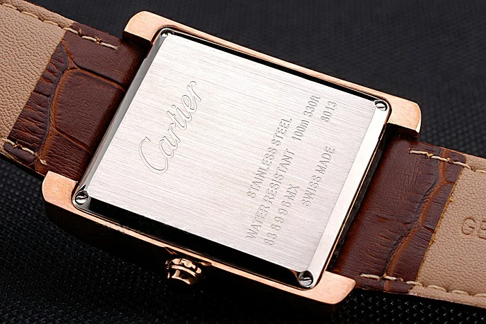 Cartier Tank Black Dial Rose Gold Case Brown Leather Strap new120737