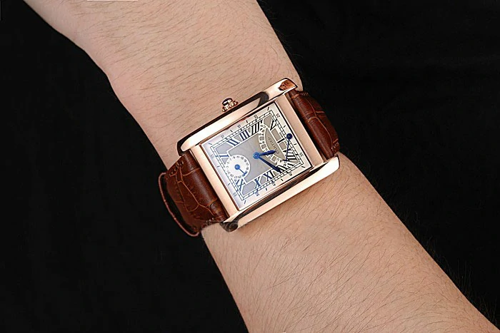 Cartier Tank White Dial Rose Gold Case Brown Leather Strap new120738