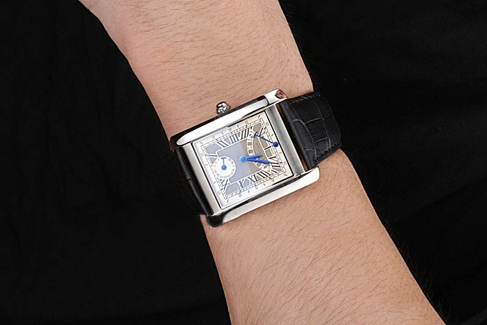 Cartier Tank White Dial Stainless Steel Case Black Leather Strap new120739