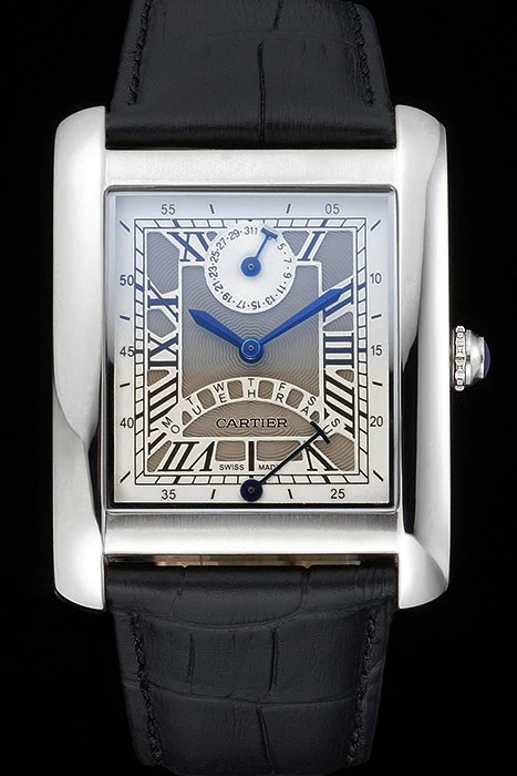 Cartier Tank White Dial Stainless Steel Case Black Leather Strap new120739