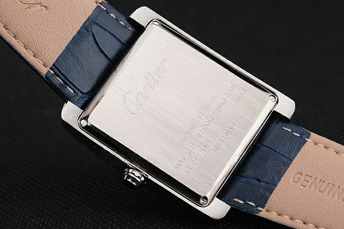 Cartier Tank White Dial Stainless Steel Case Blue Leather Strap new120740