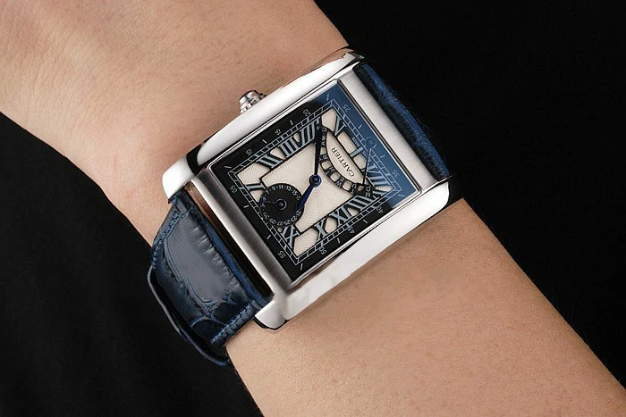 Cartier Tank White Dial Stainless Steel Case Blue Leather Strap new120740