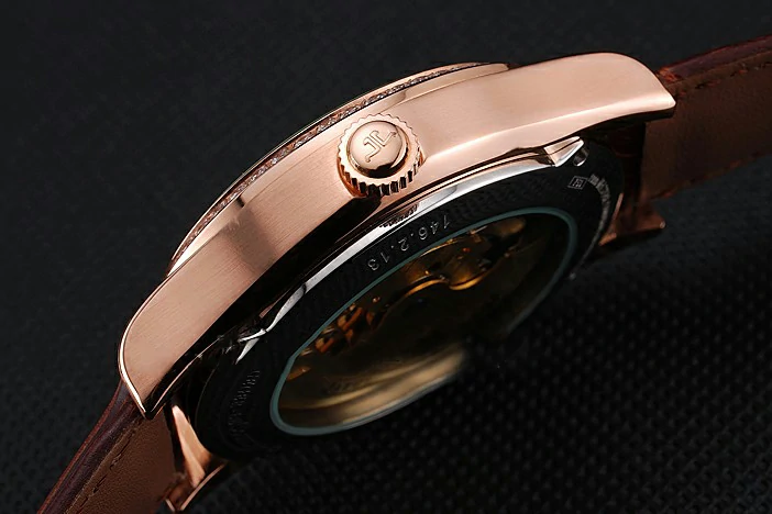 Jaeger LeCoultre Master Tourbillon Dualtime White Dial Gold Case With Diamonds Brown Leather Strap new120755