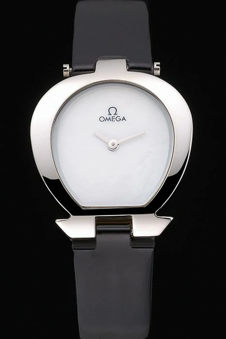 Omega Ladies Watch White Dial Stainless Steel Case Black Leather Strap new120781
