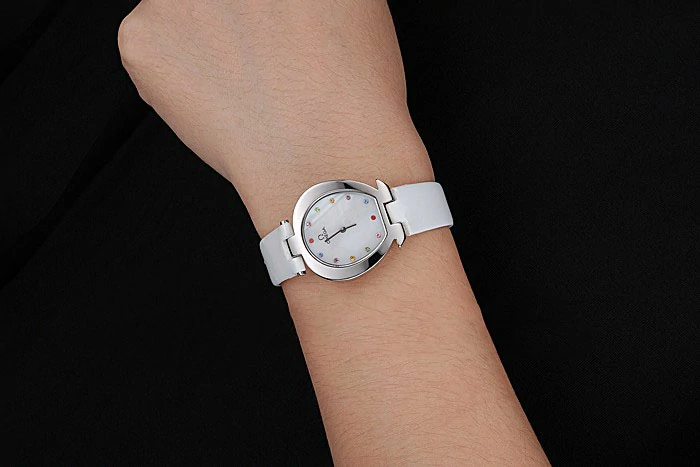 Omega Ladies Watch White Dial With Jewels Stainless Steel Case White Leather Strap new120785