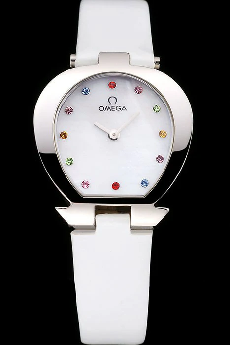 Omega Ladies Watch White Dial With Jewels Stainless Steel Case White Leather Strap new120785