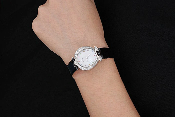 Omega Ladies Watch White Dial With Jewels Stainless Steel Case With Diamonds Case White Leather Strap new120786