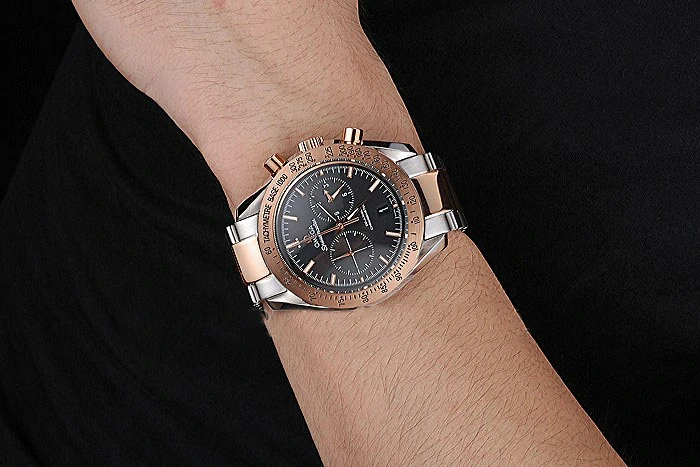 Omega Speedmaster Black Dial Gold Bezel Stainless Steel Case Two Tone Bracelet new120790