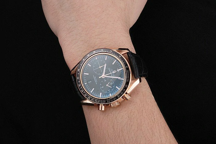 Omega Speedmaster Black Dial Gold Case Black Leather Strap new120791