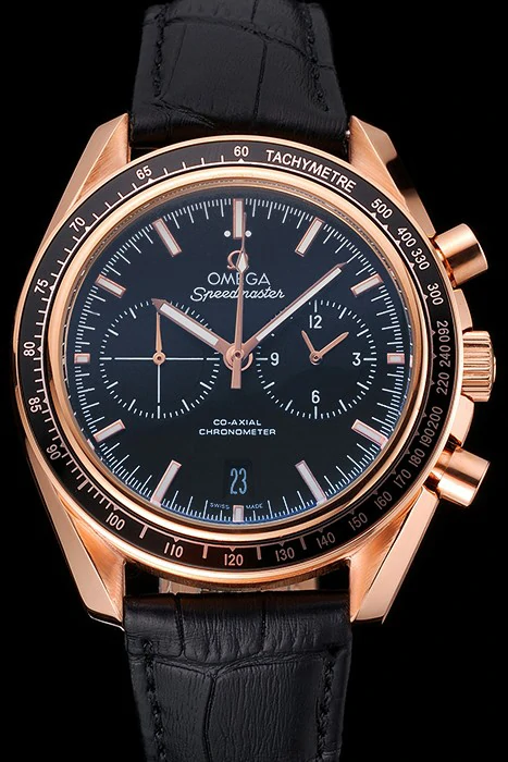 Omega Speedmaster Black Dial Gold Case Black Leather Strap new120791