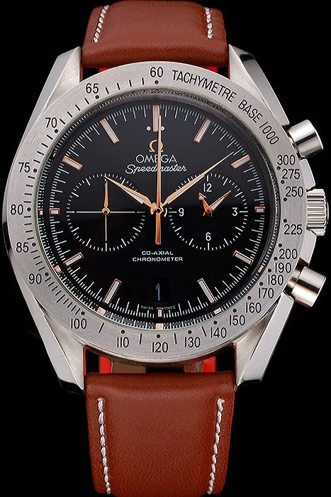 Omega Speedmaster Black Dial Stainless Steel Case Brown Leather Strap new120793