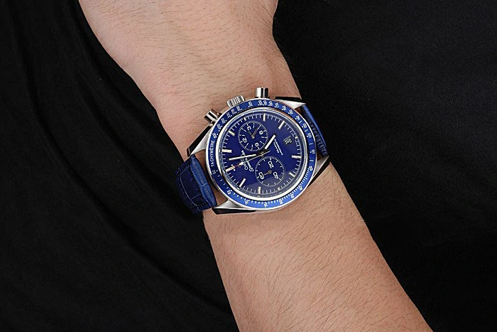 Omega Speedmaster Blue Dial Stainless Steel Case Blue Leather Strap new120795