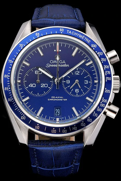 Omega Speedmaster Blue Dial Stainless Steel Case Blue Leather Strap new120795
