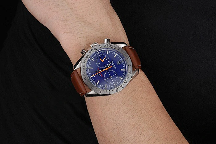 Omega Speedmaster Blue Dial Stainless Steel Case Brown Leather Strap new120796