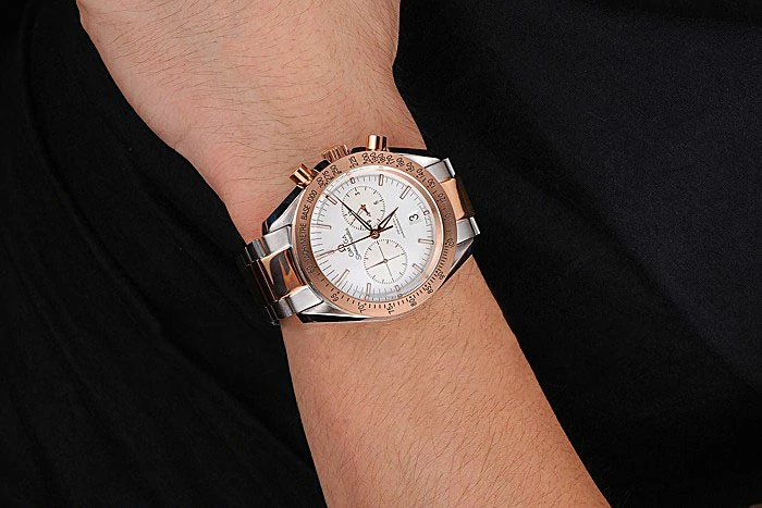 Omega Speedmaster White Dial Gold Bezel Stainless Steel Case Two Tone Bracelet new120803