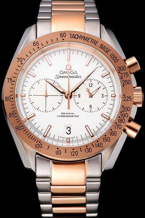 Omega Speedmaster White Dial Gold Bezel Stainless Steel Case Two Tone Bracelet new120803