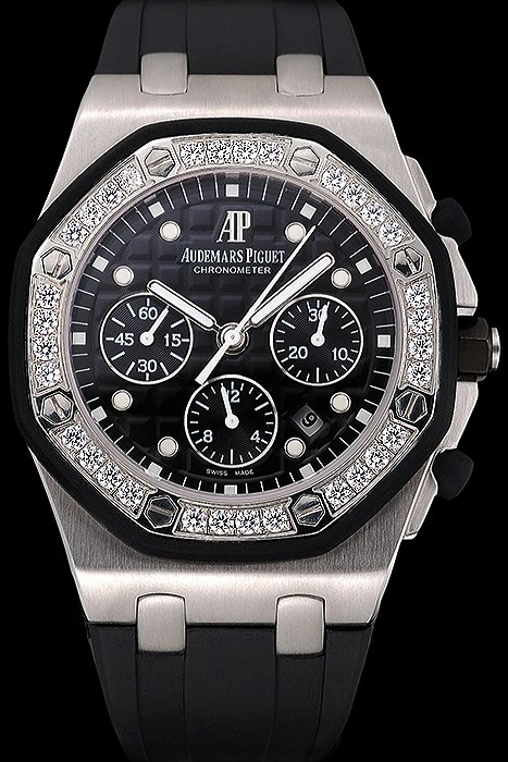 Audemars Piguet Royal Oak Chronometer Black Dial Diamond Bezel Stainless Steel Case Black Rubber Strap new120825