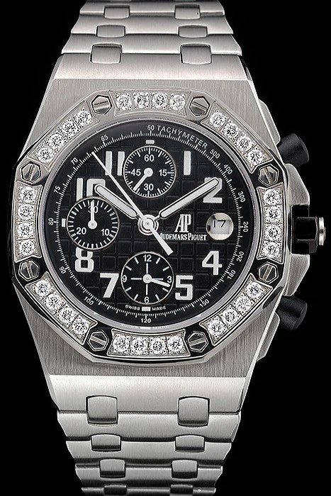 Audemars Piguet Royal Oak Offshore Black Dial Diamond Bezel Stainless Steel Case And Bracelet new120828