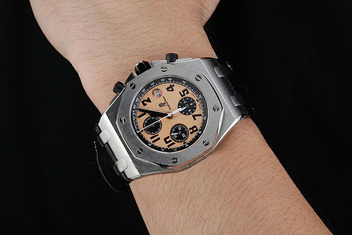 Audemars Piguet Royal Oak Offshore Gold Dial Stainless Steel Case Black Leather Strap new120831