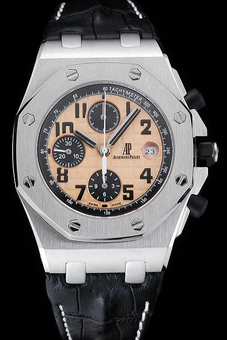 Audemars Piguet Royal Oak Offshore Gold Dial Stainless Steel Case Black Leather Strap new120831