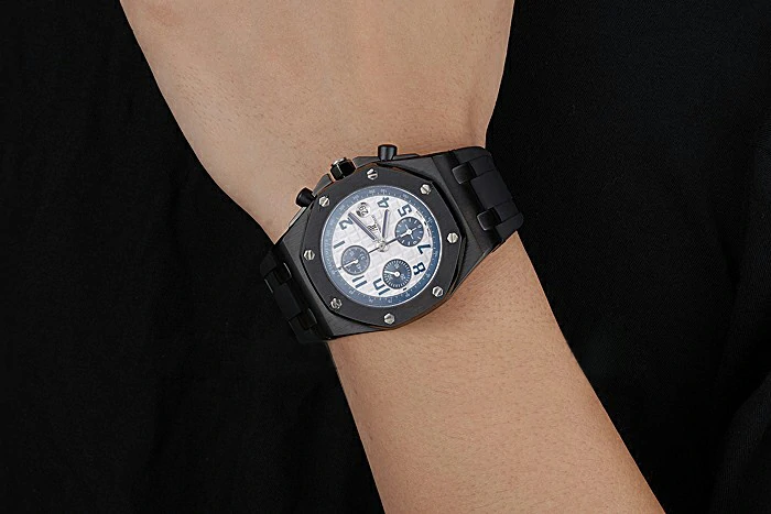 Audemars Piguet Royal Oak Offshore White And Blue Dial Black Steel Case Black Rubber Strap new120837