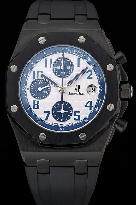 Audemars Piguet Royal Oak Offshore White And Blue Dial Black Steel Case Black Rubber Strap new120837