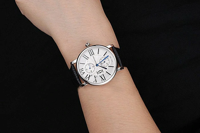 Cartier Ronde Second Time Zone White Dial Stainless Steel Case Black Leather Strap new120941