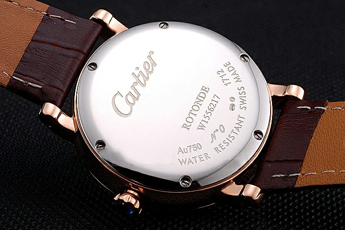 Cartier Ronde Second Time Zone White Dial Gold Case Brown Leather Strap new120944