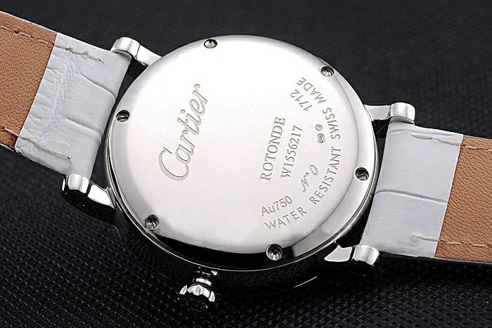 Cartier Ronde Second Time Zone White Dial Stainless Steel Case With Diamonds White Leather Strap new120946