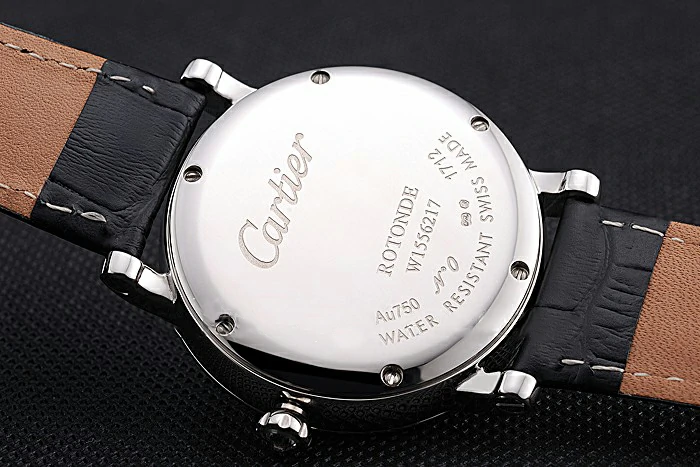 Cartier Ronde Second Time Zone White Dial Stainless Steel Case With Diamonds Black Leather Strap new120947