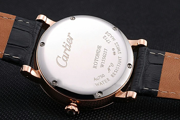 Cartier Ronde Second Time Zone White Dial Gold Case With Diamonds Black Leather Strap new120952