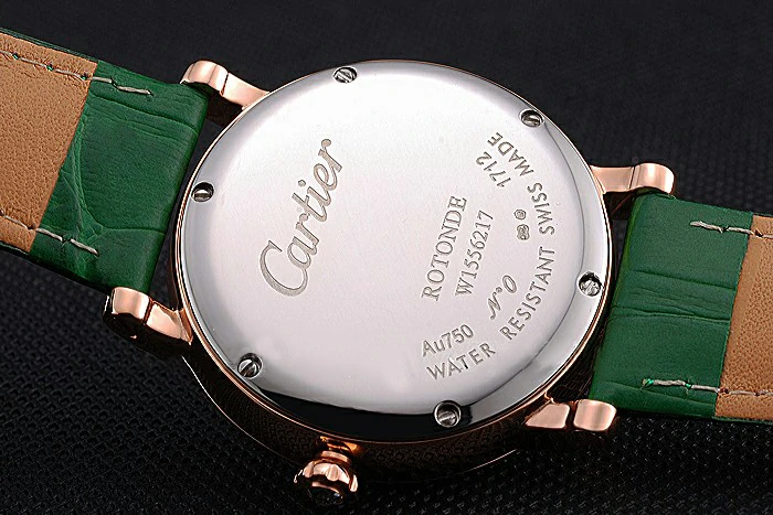 Cartier Ronde Second Time Zone White Dial Gold Case With Diamonds Green Leather Strap new120955