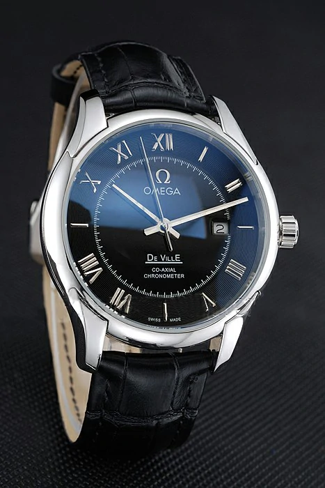 Omega DeVille Black Dial Stainless Steel Case Black Leather Strap new120972
