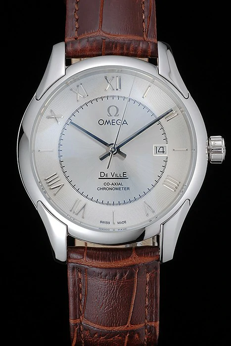 Omega DeVille Silver Dial Stainless Steel Case Brown Leather Strap new120973
