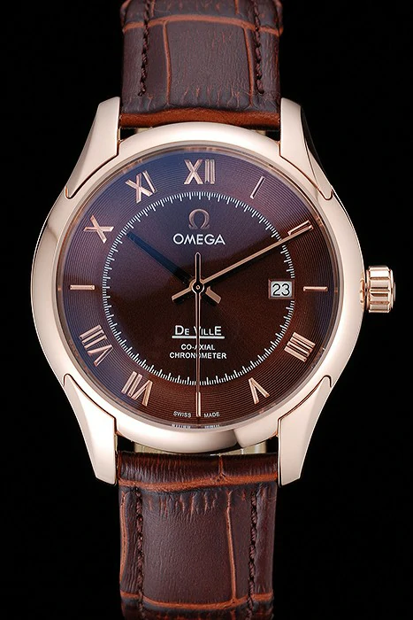 Omega DeVille Brown Dial Gold Case Brown Leather Strap new120974