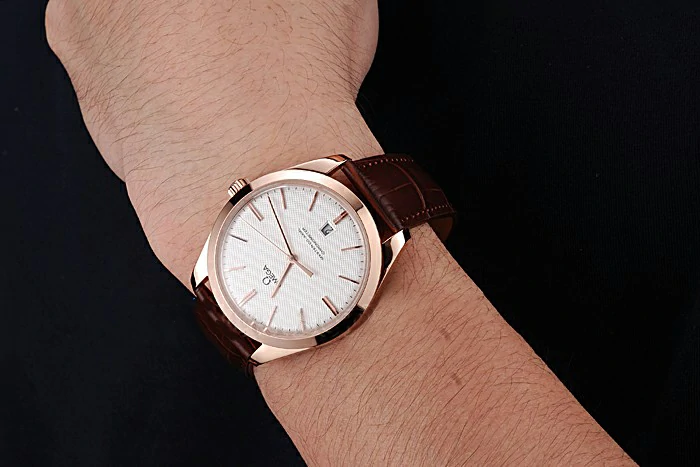 Omega DeVille Tresor White Dial Gold Case Brown Leather Strap new120989