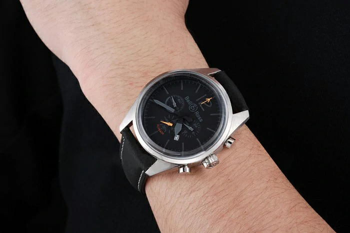 Bell and Ross BR126 Flyback Black Dial Silver Case Black Suede Leather Strap new121196
