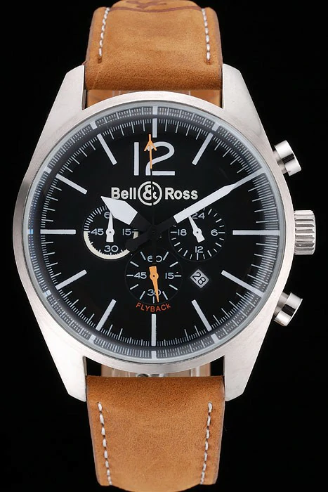 Bell and Ross BR126 Flyback Black Dial Silver Case Brown Suede Leather Strap new121197