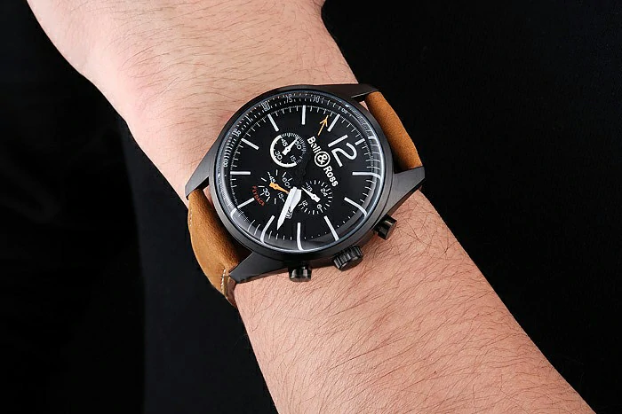 Bell and Ross BR126 Flyback Black Dial Black Case Brown Suede Leather Strap new121200