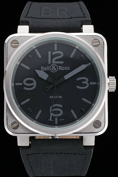 Bell and Ross BR 01 92 Black Dial Silver Case Black Leather Strap new121202