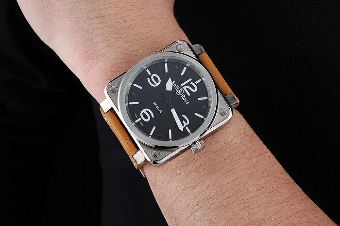 Bell and Ross BR 01 94 Black Dial Silver Case Brown Leather Strap new121203