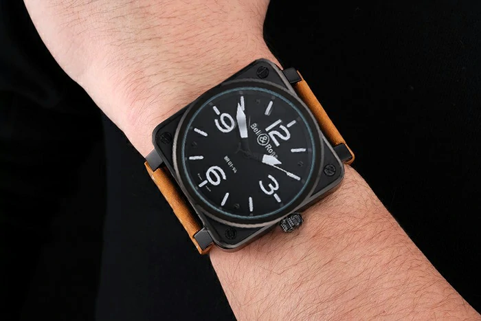 Bell and Ross BR 01 94 Black Dial Black Case Brown Leather Strap new121206