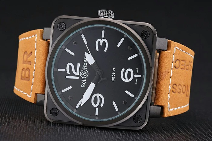Bell and Ross BR 01 94 Black Dial Black Case Brown Leather Strap new121206