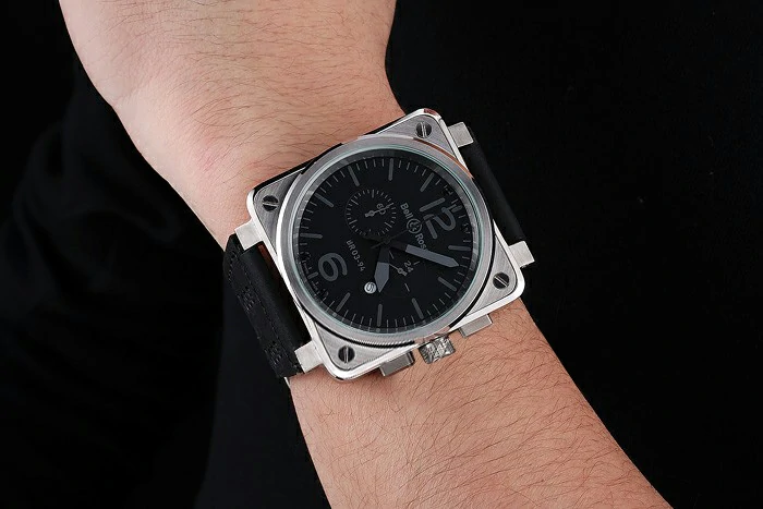 Bell and Ross BR 03 94 Black Dial Silver Case Black Leather Strap new121208