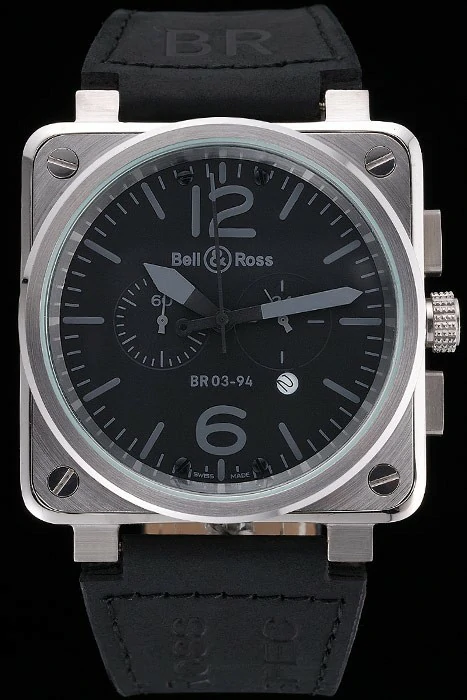 Bell and Ross BR 03 94 Black Dial Silver Case Black Leather Strap new121208
