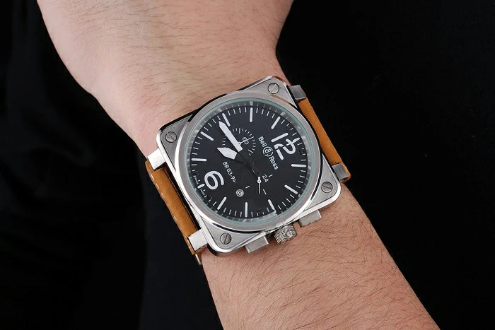 Bell and Ross BR 03 94 Black Dial Silver Case Brown Leather Strap new121210