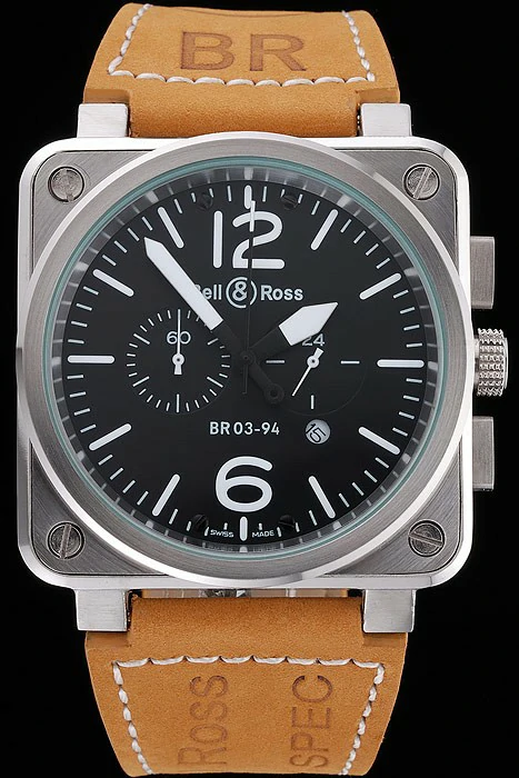 Bell and Ross BR 03 94 Black Dial Silver Case Brown Leather Strap new121210