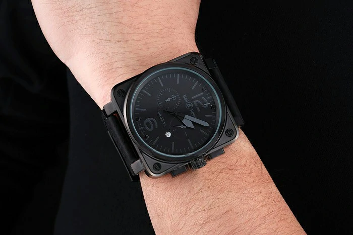 Bell and Ross BR 03 94 Black Dial White Numerals Silver Case Brown Leather Strap new121211