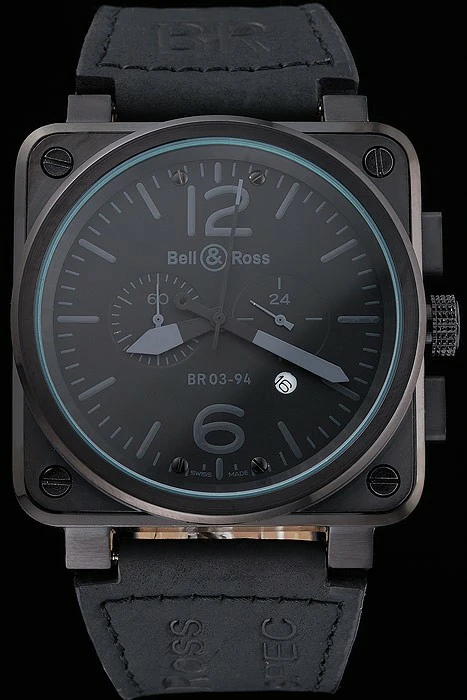 Bell and Ross BR 03 94 Black Dial White Numerals Silver Case Brown Leather Strap new121211