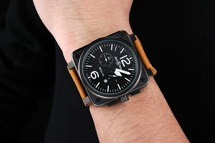 Bell and Ross BR 03 94 Black Dial Black Case Beige Leather Strap new121212